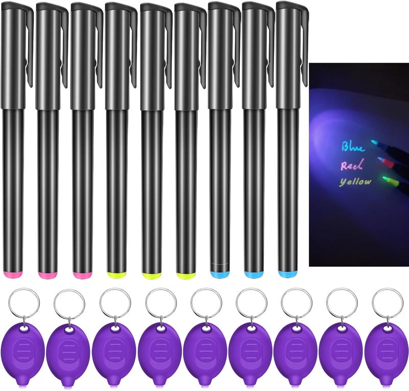 Daemson Invisible Ink Pen, Spy Pen with 9 PCS Mini UV LED Keychain Flashlight, Disappearing Ink Magic Pens with Black Light Markers for Secret Notes, Fit for Christmas Halloween Holiday Gifts (9 PCS) - Image 1